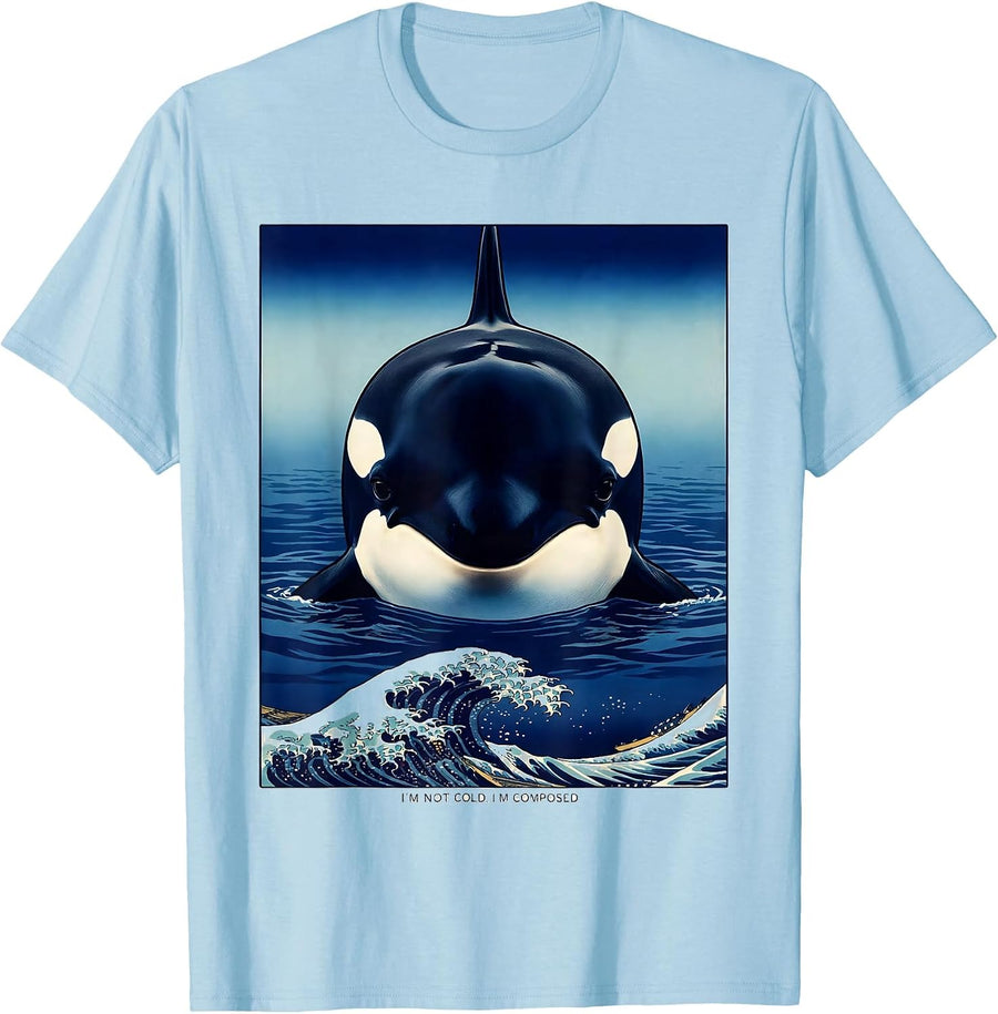Men's I'm Not Cold, I'm Composed Funny Orca Whale Ocean Animal T-Shirt - Baby Blue