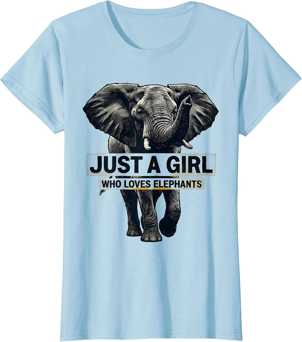 Just A Girl Who Loves Elephants Cute Elephant Lover Linocut T-Shirt - Baby Blue