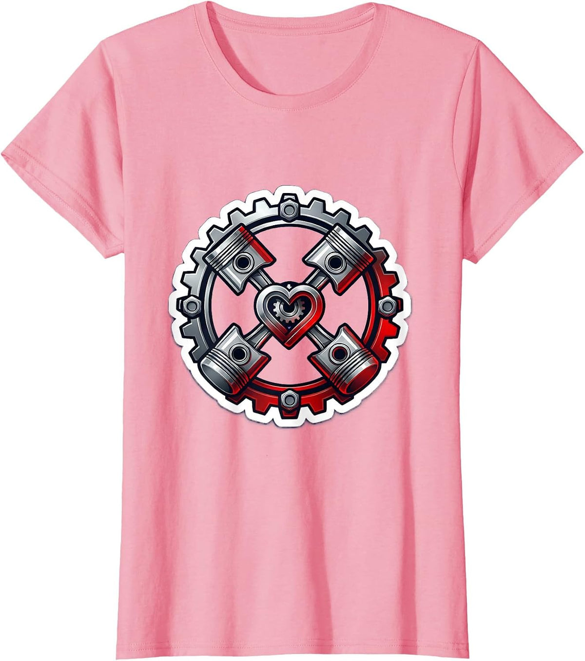 Women's Engine Piston Mechanical Heart Car Graphic T-Shirt - Pink