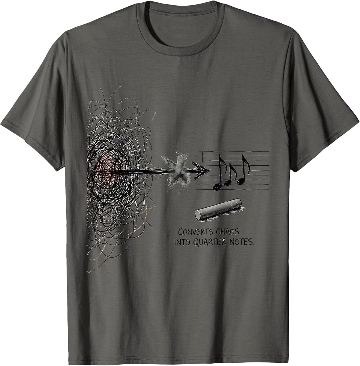 Converts Chaos Into Quarter Notes Funny Music Teacher Gift T-Shirt - Asphalt Grey