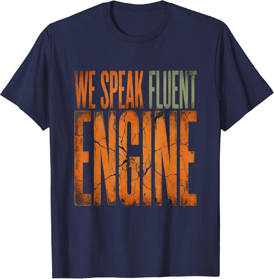 We Speak Fluent Engine Valley Forge Auto Design T-Shirt - Navy Blue