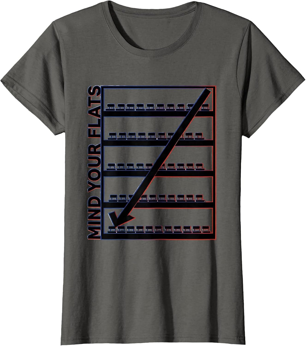 Women's Mind Your Flats Geometric Music Teacher Humor Gift T-Shirt - Asphalt Grey