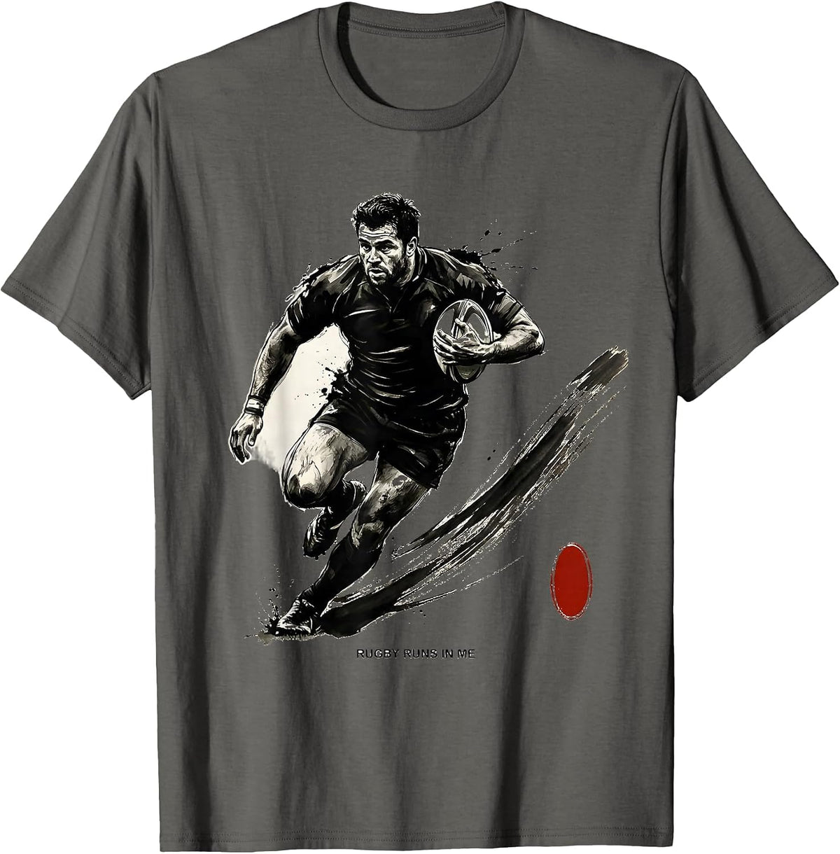 Rugby Runs In Me Passionate Fan Design T-Shirt - Asphalt Grey