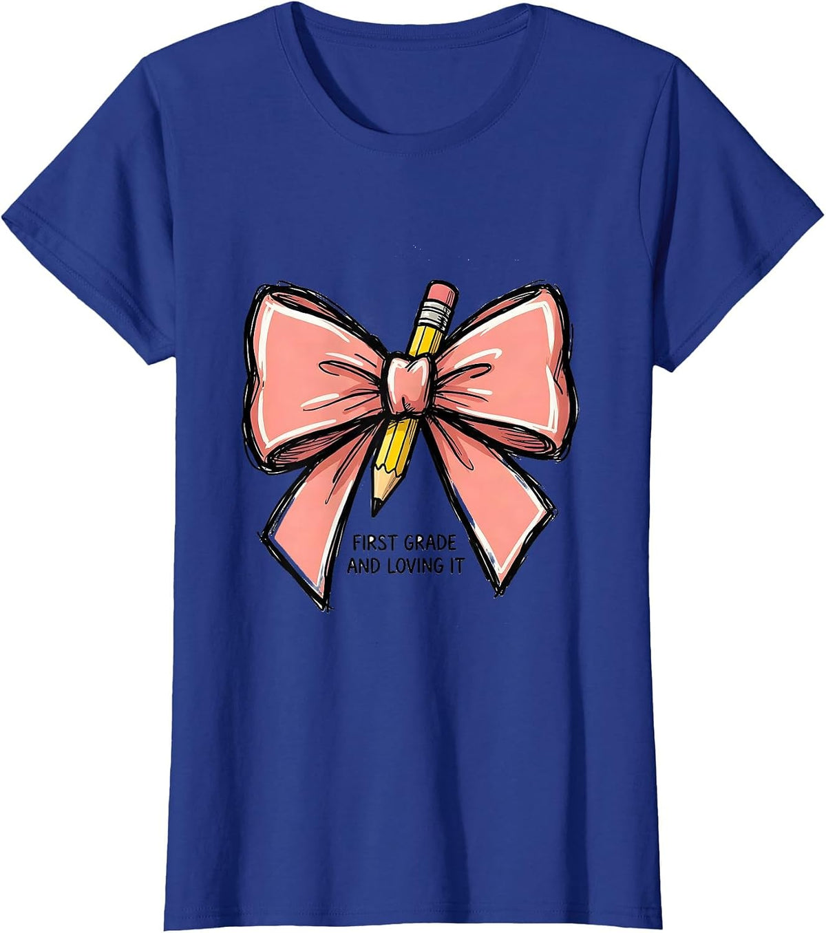 Women's First Grade And Loving It Cute Coquette Bow Back to School T-Shirt - Royal Blue