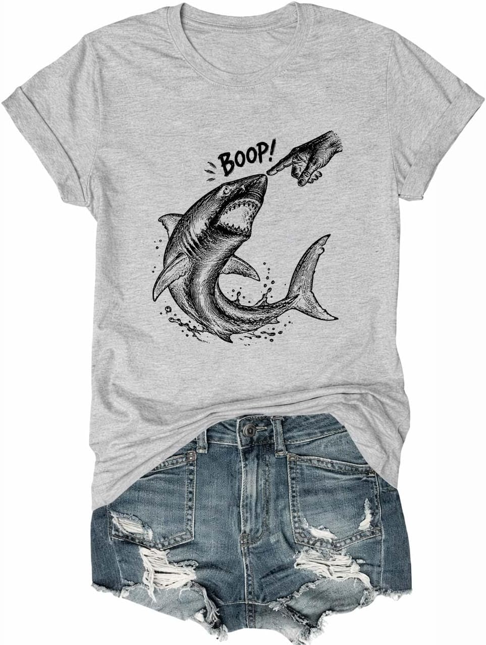 Boop Shark Shirt Funny Shark Graphic Tee - Grey