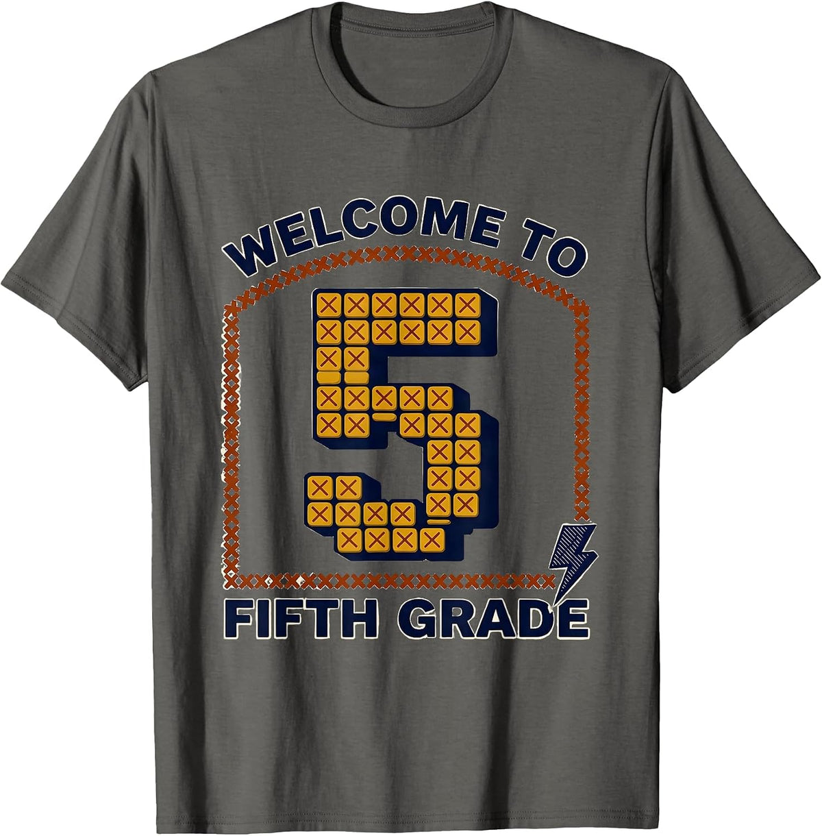 Welcome to Fifth Grade Retro Teacher Lightning Bolt T-Shirt - Asphalt Grey