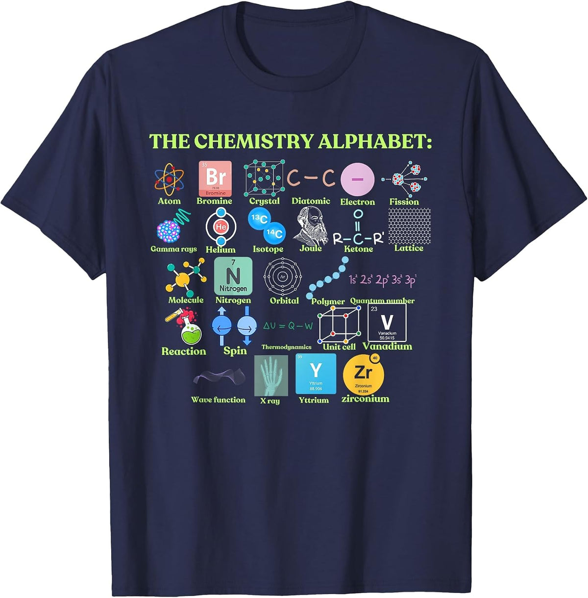 The Chemistry Alphabet, Cool STEM, Science and Chemistry T-Shirt - Navy Blue