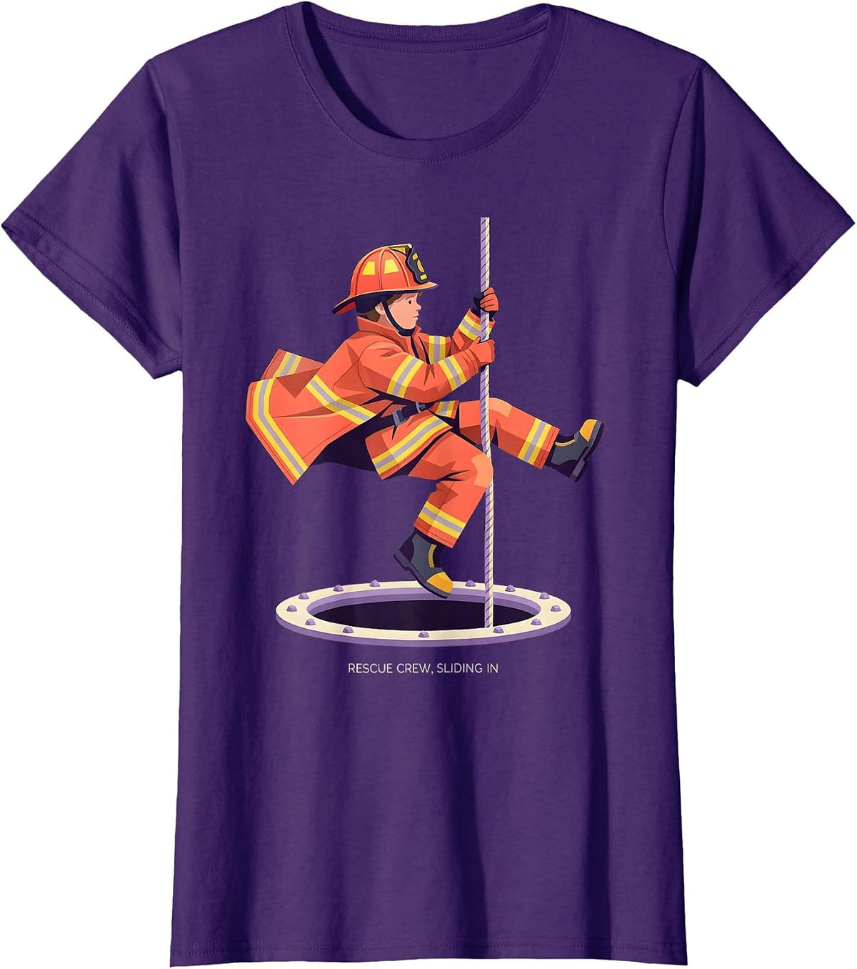 Women's Rescue Crew Sliding In Funny Firefighter Kids Birthday T-Shirt - Purple