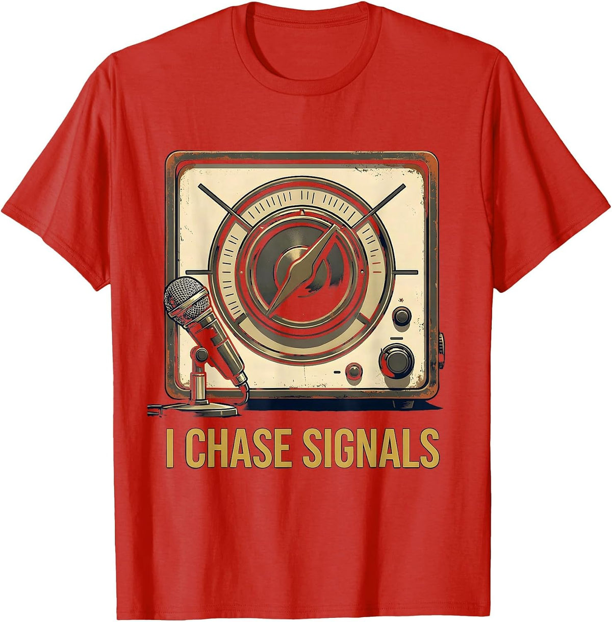 Men's I Chase Signals Vintage Ham Radio Operator Humor T-Shirt - Red