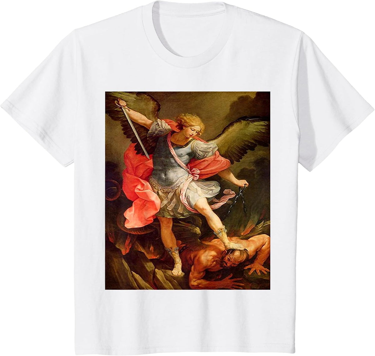 Angels Archangel Michael Defeating Satan Christian Warrior T-Shirt - White