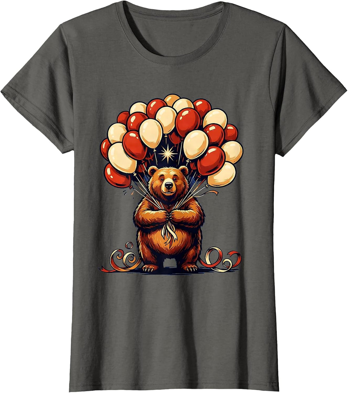 Women's 21st Birthday Bear with Balloon Bouquet T-Shirt - Asphalt Grey
