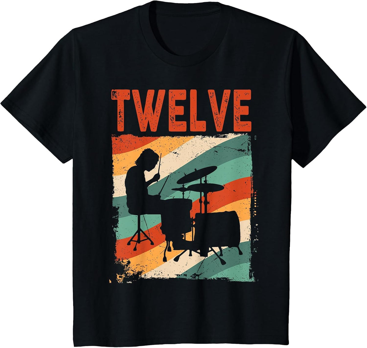 12 Year Old Shirt 12th Birthday Boy Drummer Drums Drumming T-Shirt - Black