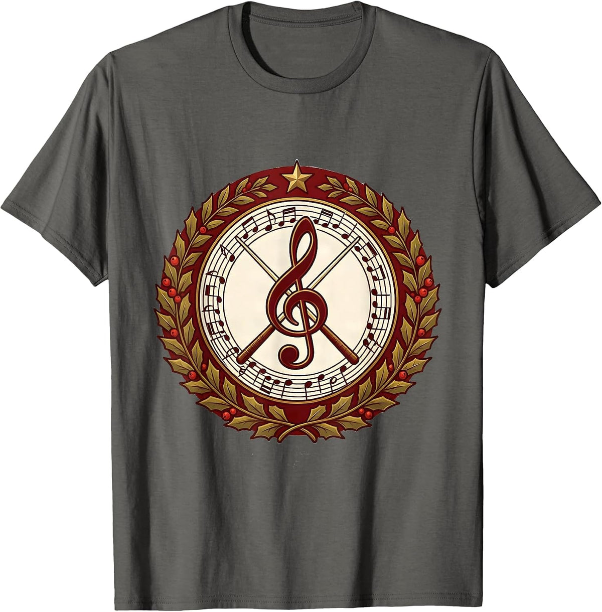 Men's Music Note Christmas Teacher Musical Teacher Emblem T-Shirt - Asphalt Grey