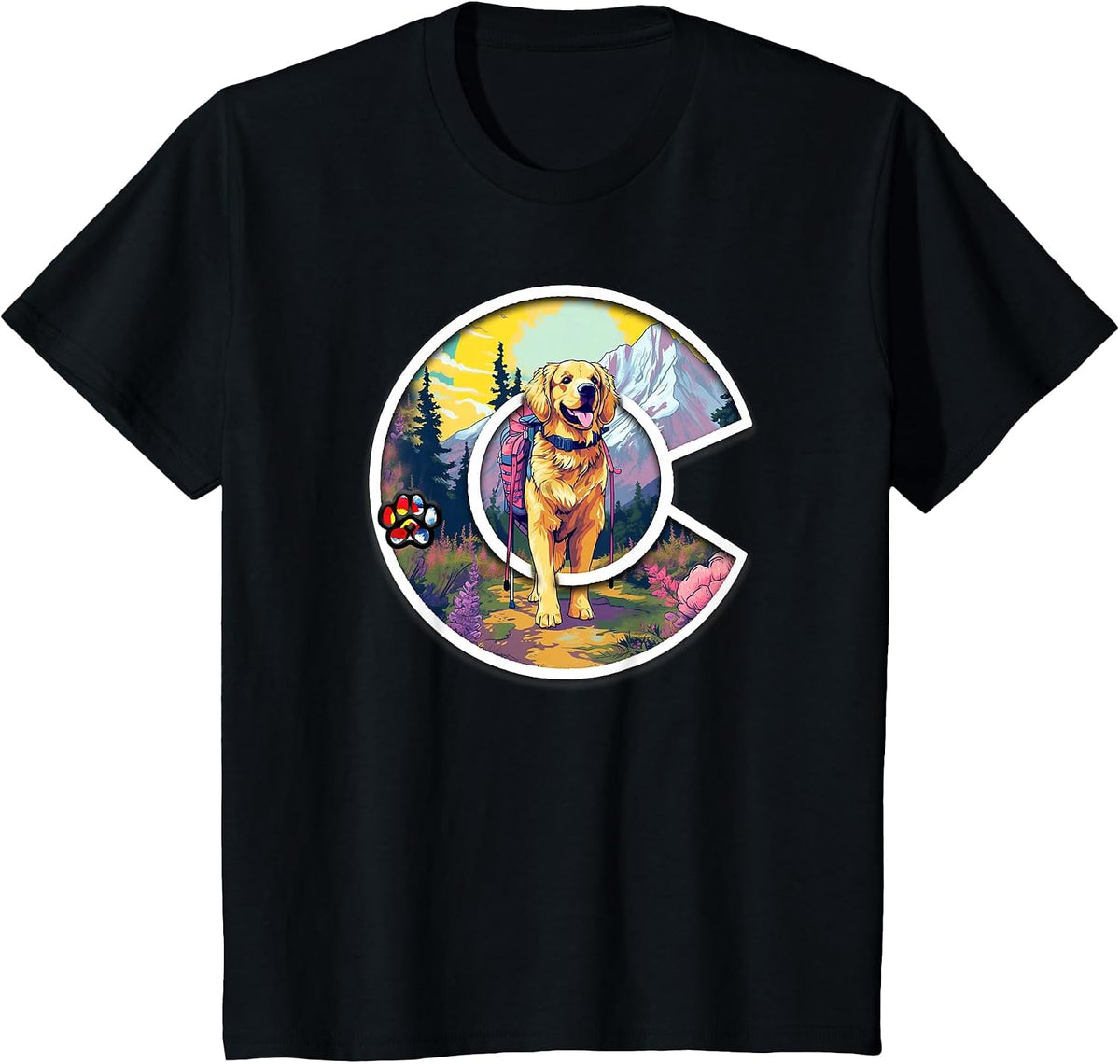 Colorado Golden Retriever - Cute Dog - Rocky Mountains T-Shirt - Black