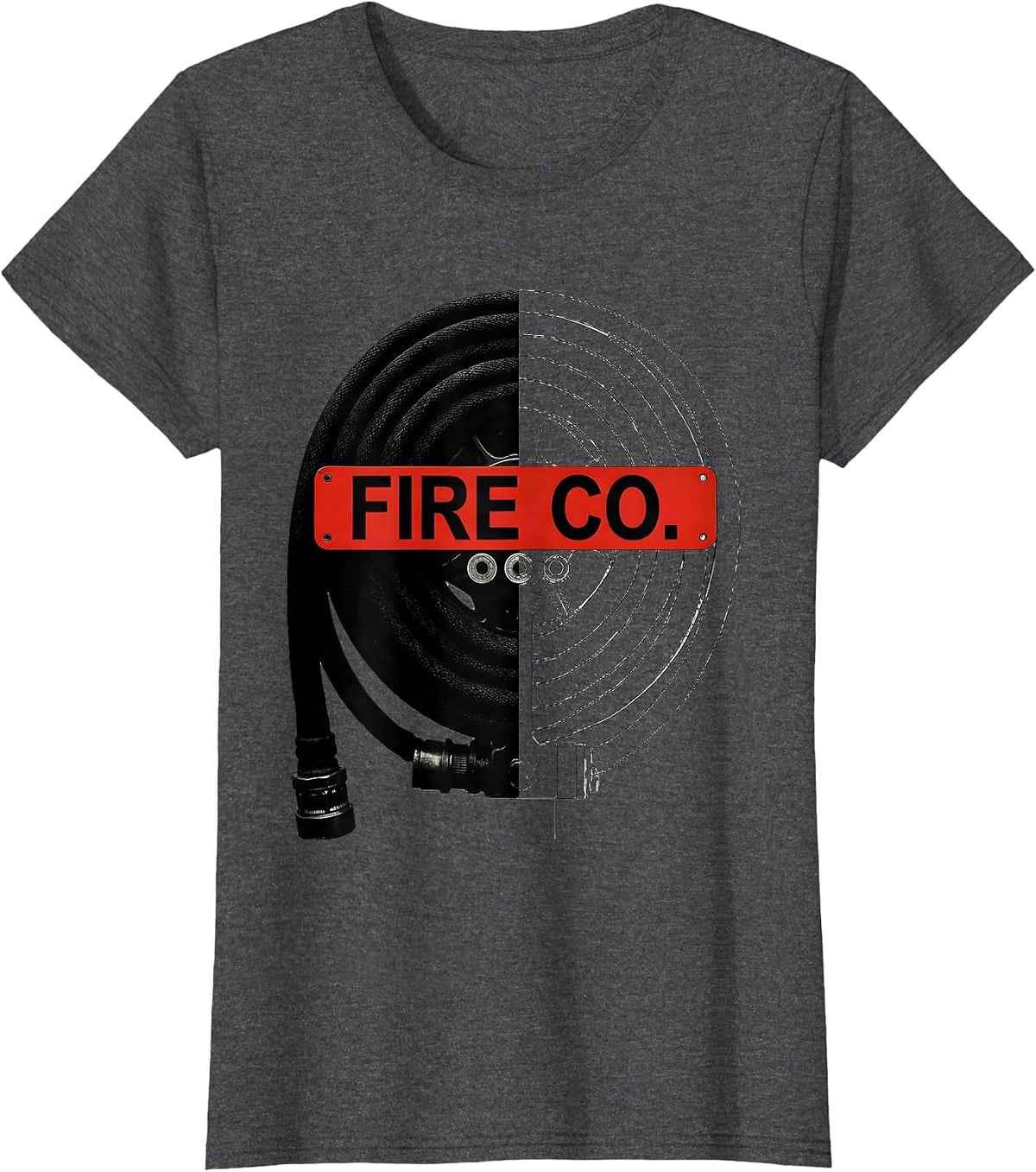 Women's FIRE CO. Firefighter Department Pride Humor Crew Gift T-Shirt - Dark Heather Grey