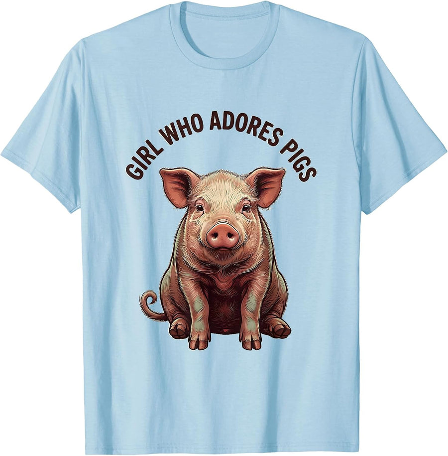 Men's Girl Who Adores Pigs Funny Farm Animal Lover Pig Owner T-Shirt - Baby Blue