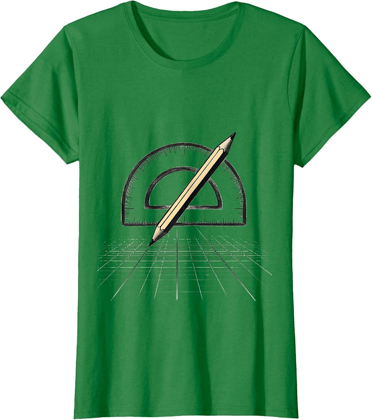 Women's Teacher Math Geometry Protractor Pencil Graph Design T-Shirt - Kelly Green