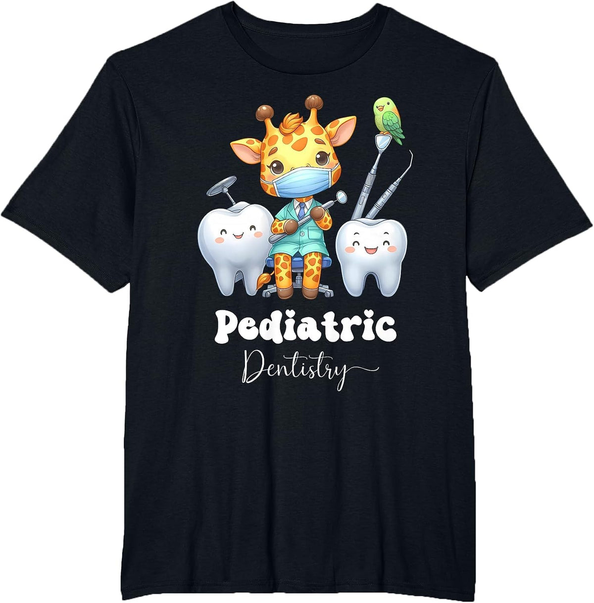 Cute Giraffe Pediatric Dentistry Dental Hygienist Dentist T-Shirt - Black