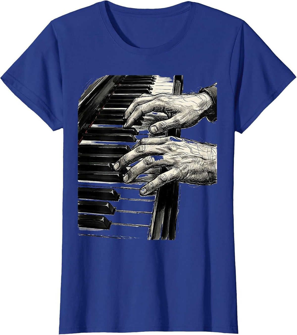 Women's Music Teacher Grand Piano Keys Illustration T-Shirt - Royal Blue