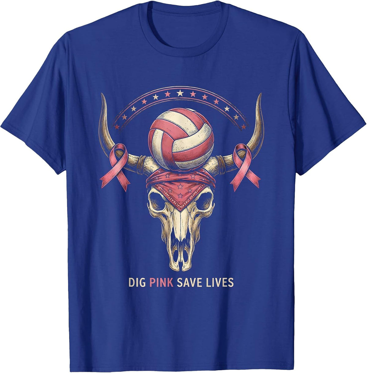 Dig Pink Save Lives Volleyball Awareness Design T-Shirt - Royal Blue