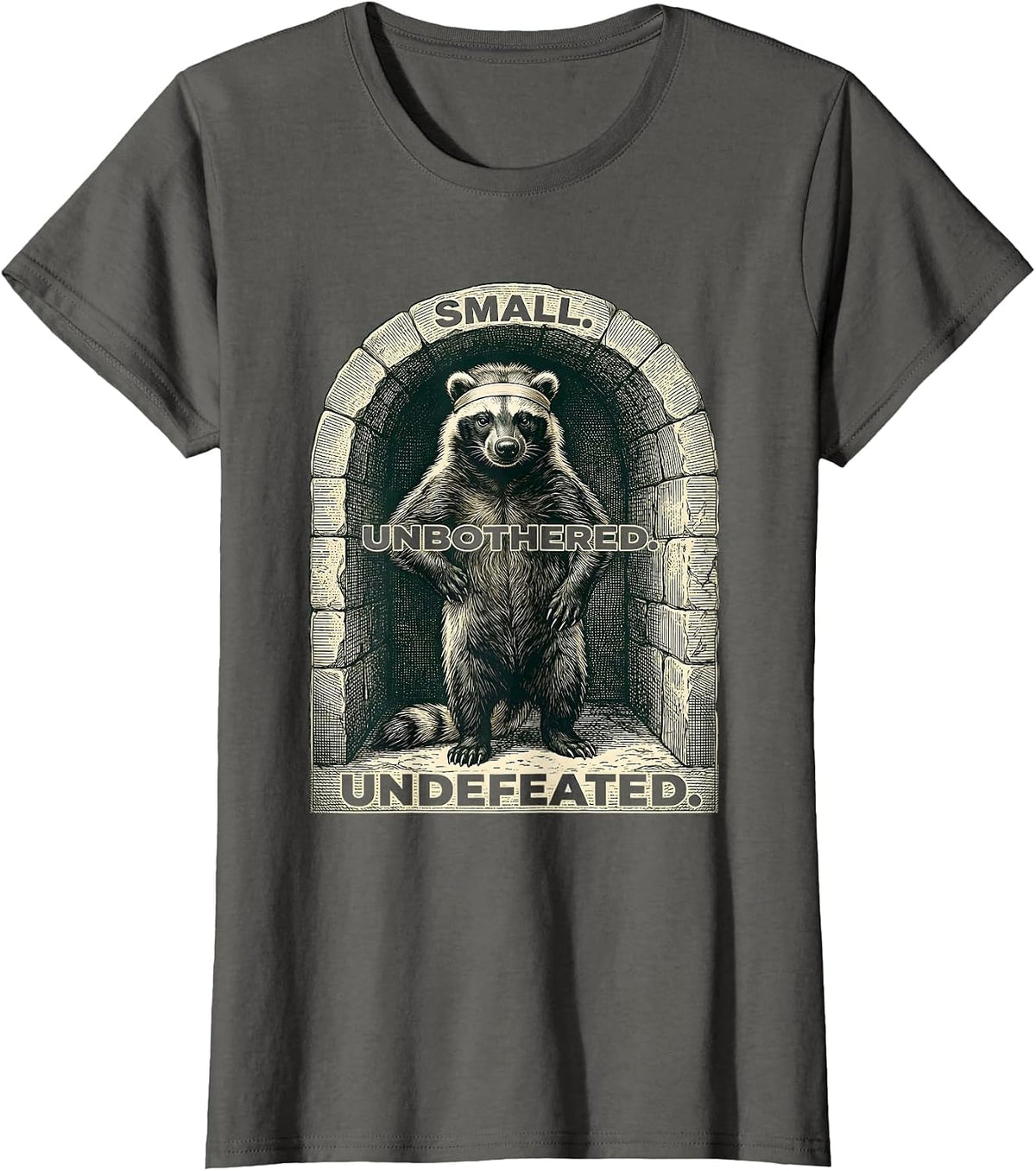 Women's Small. Unbothered. Undefeated Funny Honey Badger Animal T-Shirt - Asphalt Grey