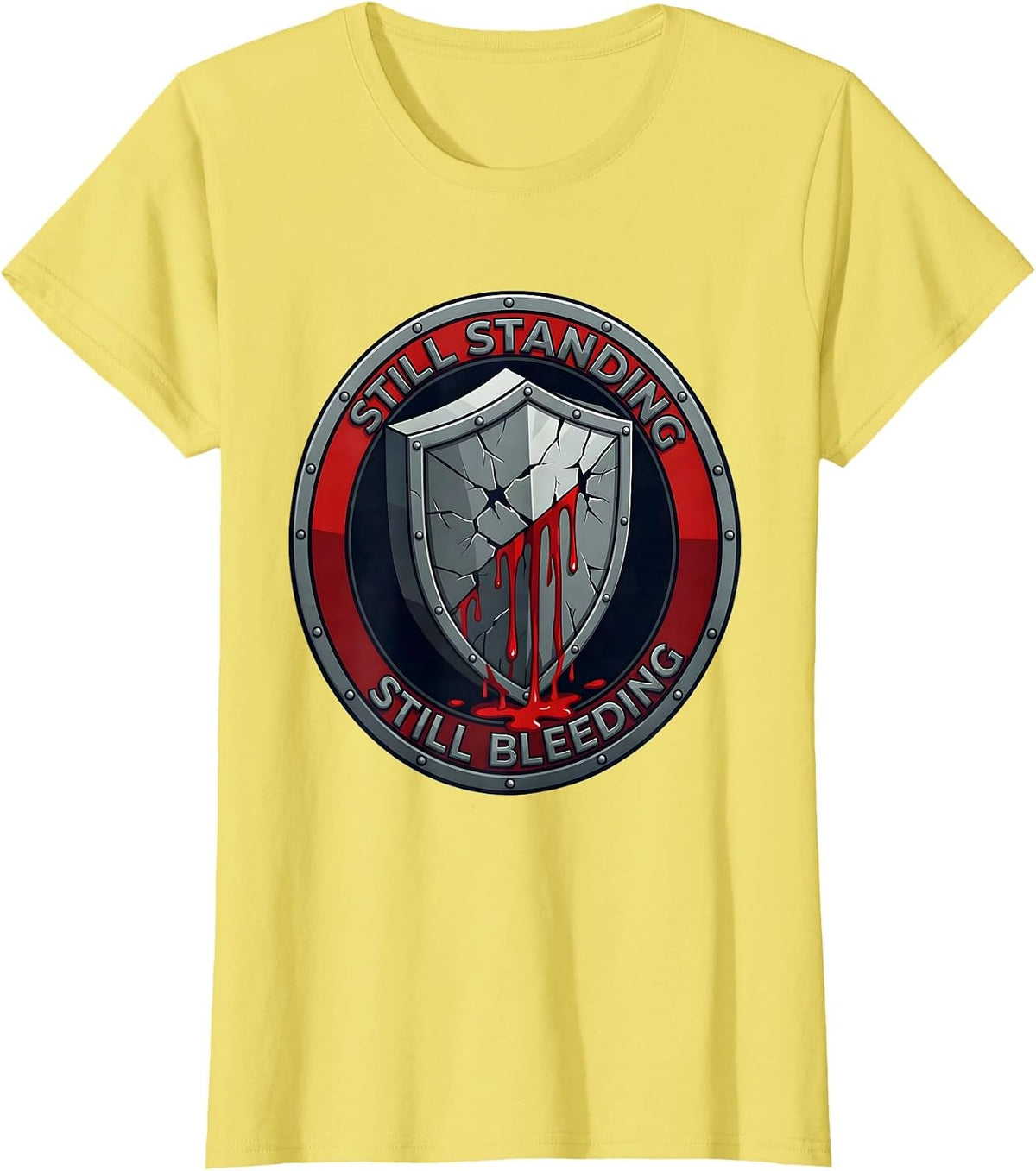 Still Standing Still Bleeding Bold Survivor Design T-Shirt - Lemon Yellow