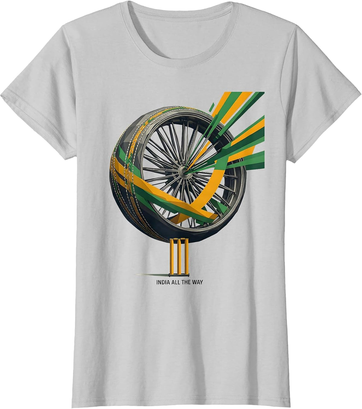 India All The Way Patriotic Cricket Fan National Pride T-Shirt - Silver Grey