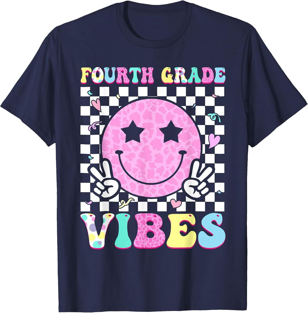 Fourth Grade Vibes Groovy Back to School 4th Grade Girls Kid T-Shirt - Navy Blue