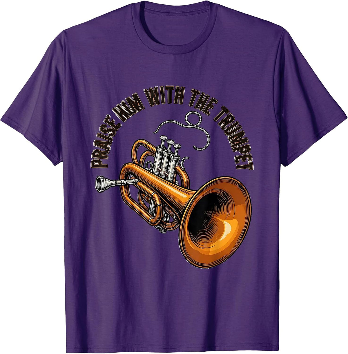 Praise Him With The Trumpet Christian Worship Trumpet Player T-Shirt - Purple