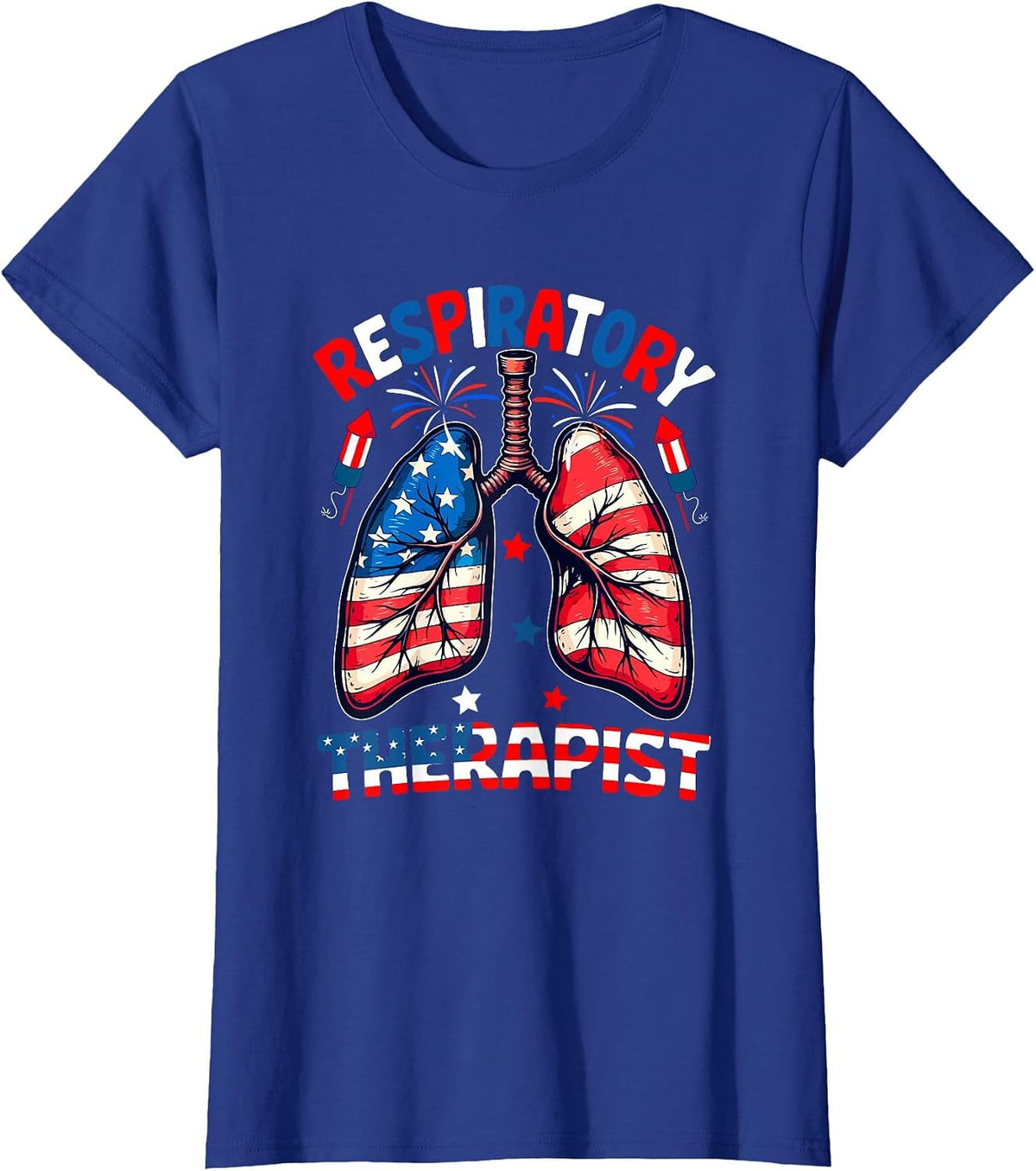 Respiratory Therapist 4th of July US Flag Lungs Funny Job T-Shirt - Royal Blue