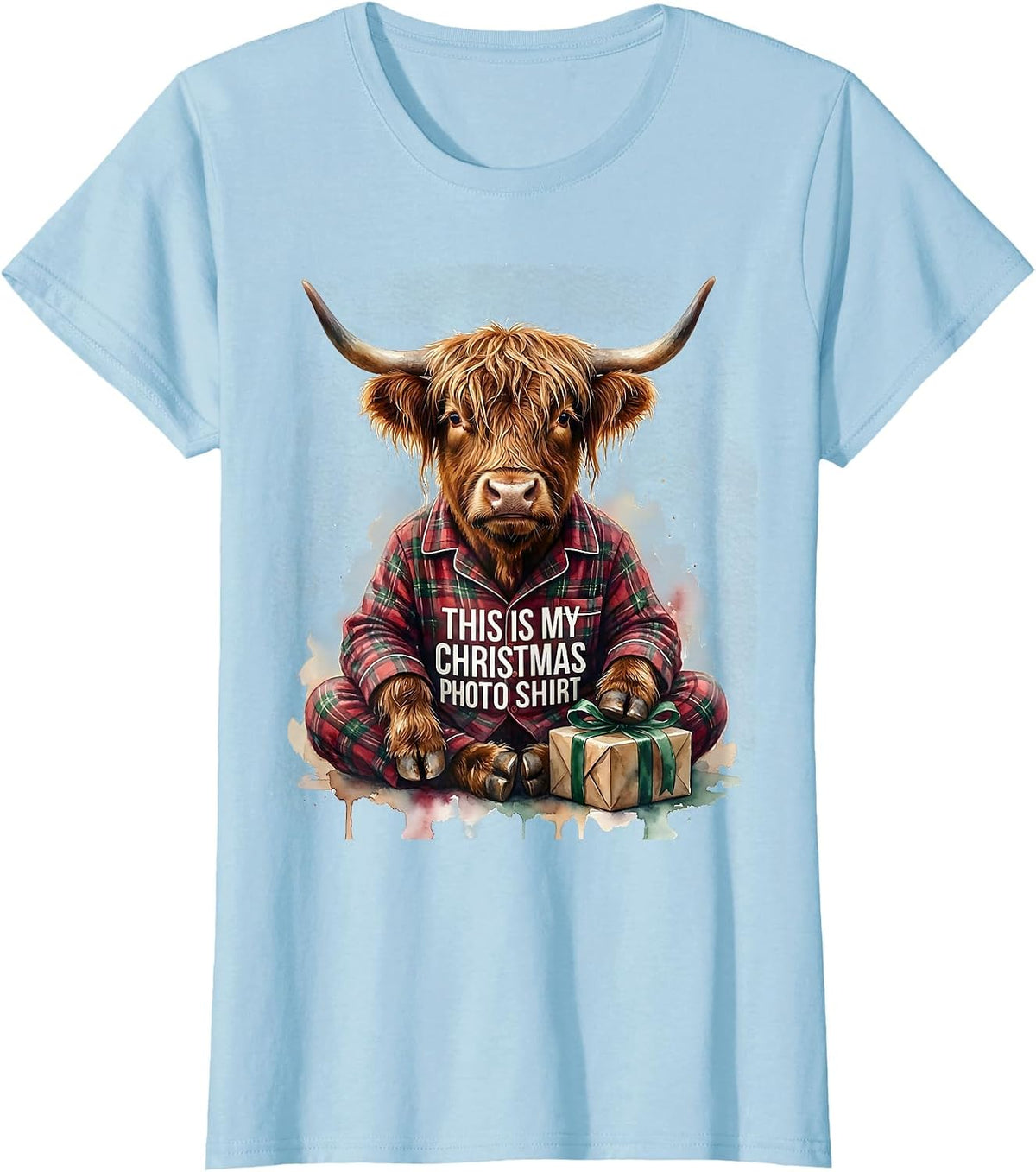 This Is My Christmas Photo Shirt Highland Cow Holiday Pajama T-Shirt - Baby Blue
