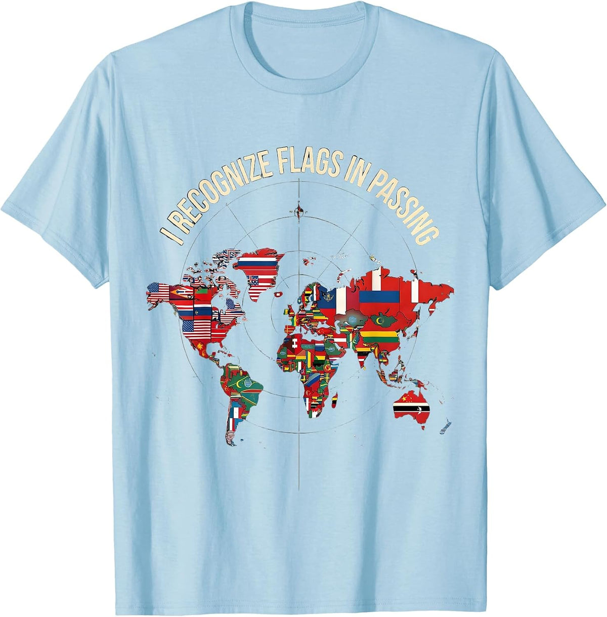 Men's I Recognize Flags In Passing Geography Lover World Map T-Shirt - Baby Blue