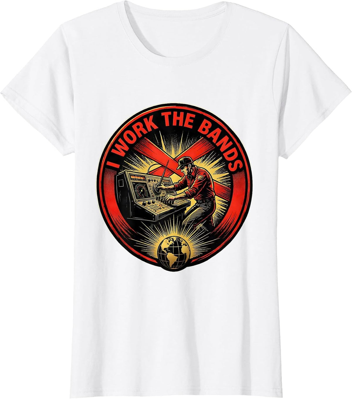 I Work The Bands Comic Book Ham Radio Operator Hobbyist T-Shirt - White