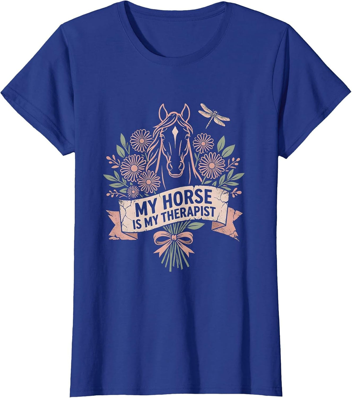 Women's My Horse Is My Therapist Equestrian Design T-Shirt - Royal Blue