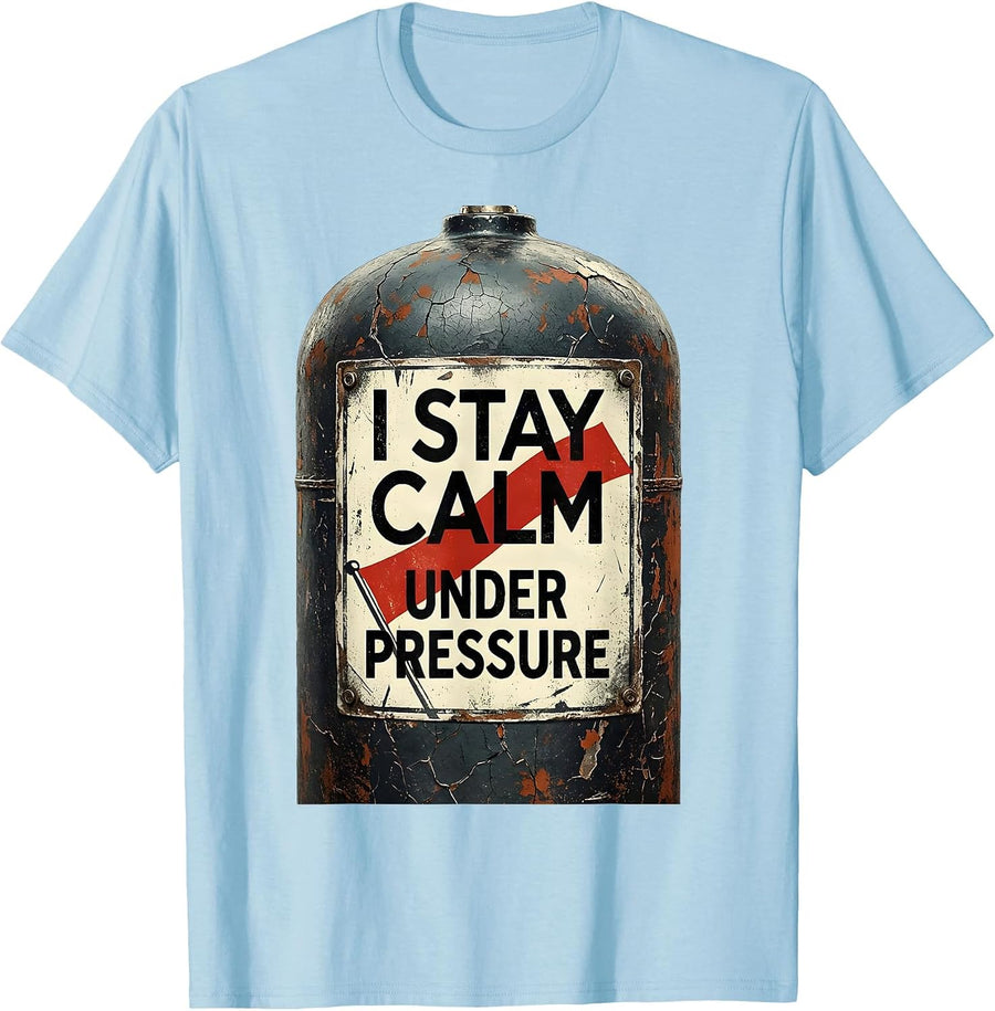 Men's I Stay Calm Under Pressure Distressed Scuba Diver Dive Flag T-Shirt - Baby Blue