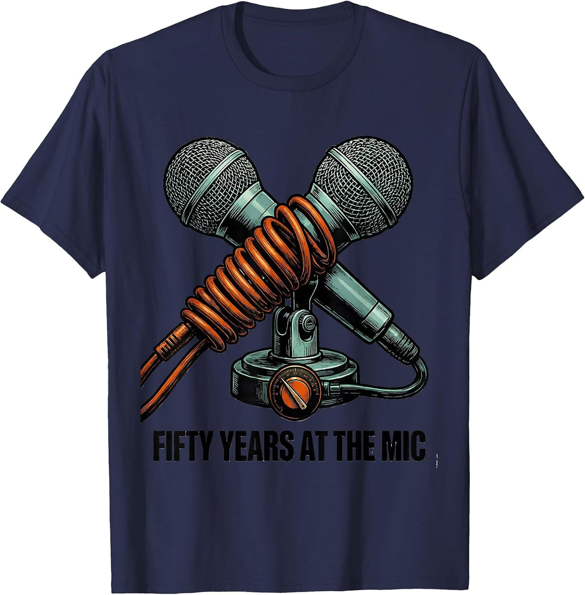 Men's Fifty Years At The Mic Funny Ham Radio Operator Hobbyist T-Shirt - Navy Blue
