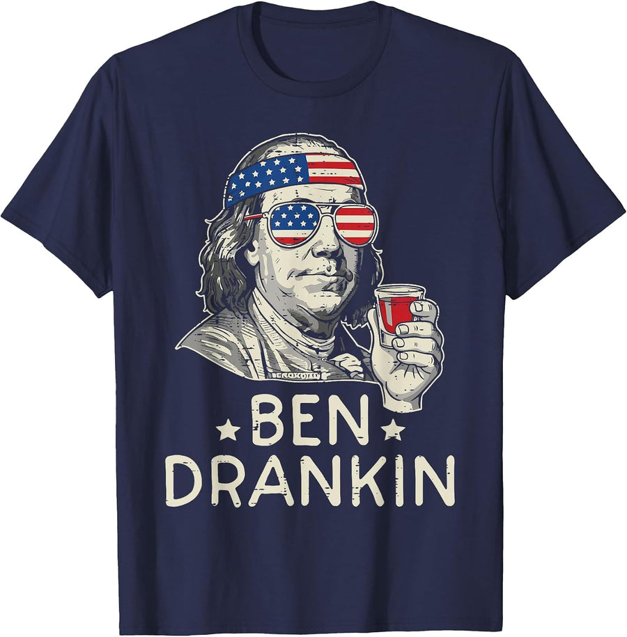4th of July Ben Drankin US Flag Funny American Dad Men Women T-Shirt - Navy Blue