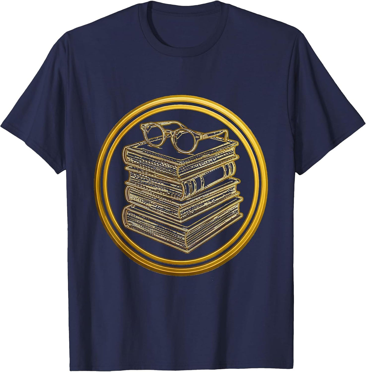 Yellow Books Reading Glasses Teacher Gift T-Shirt - Navy Blue