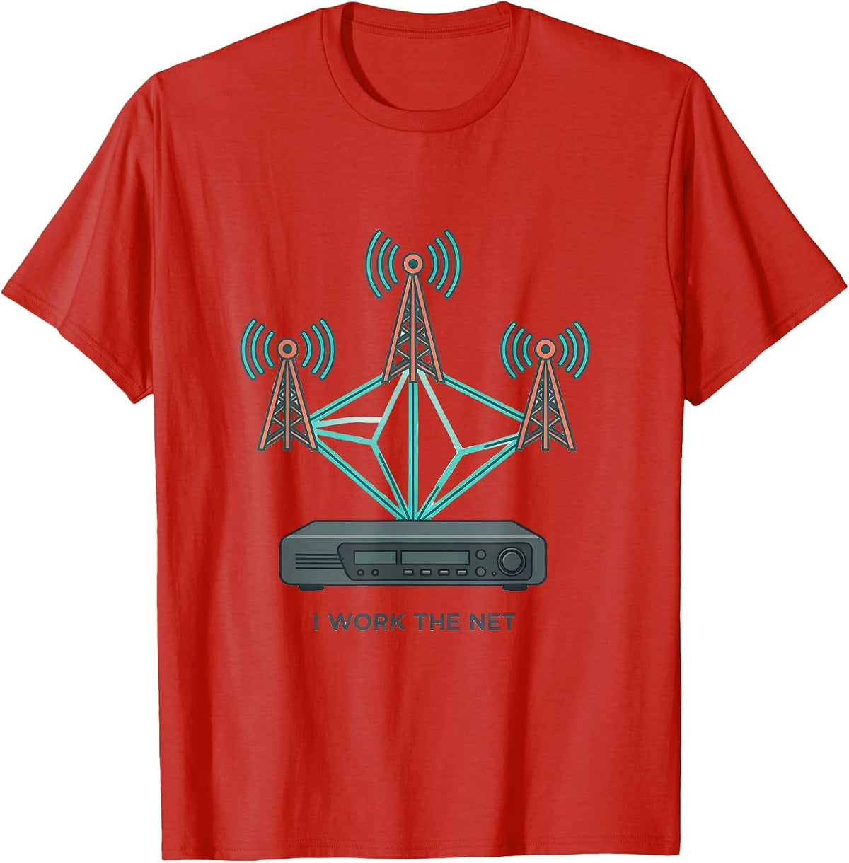 Men's I Work The Net Funny Ham Radio Operator Hobbyist Pride T-Shirt - Red