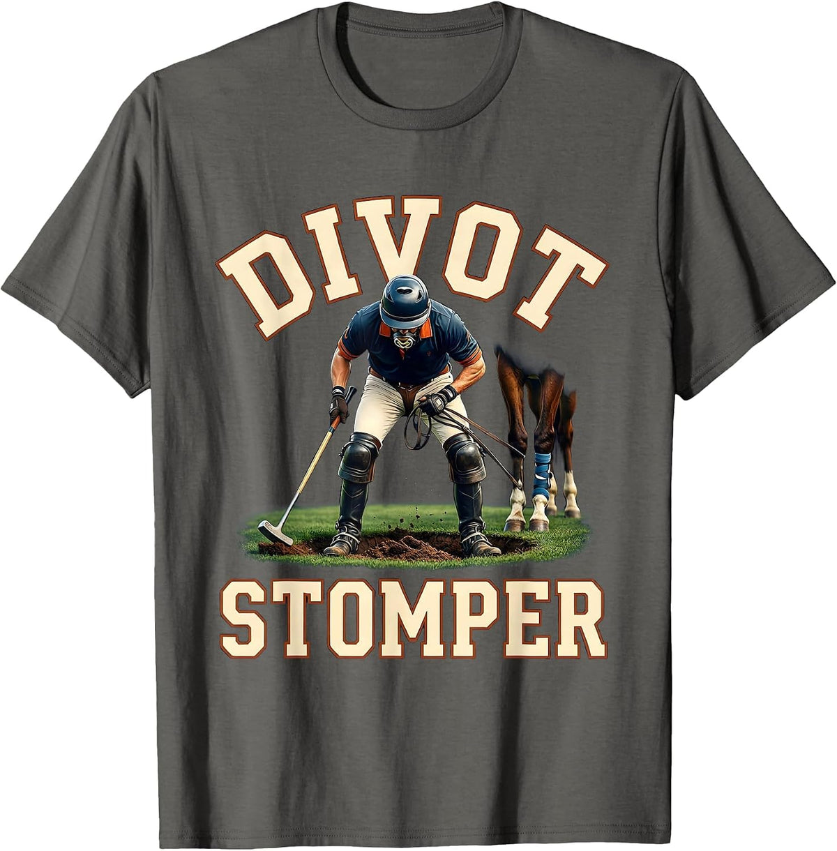 Divot Stomper Polo Player Horseback Riding Equestrian Sport T-Shirt - Asphalt Grey