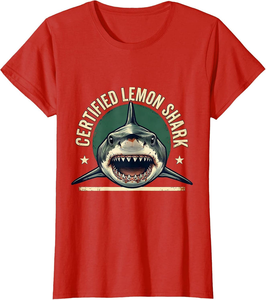 Women's Certified Lemon Shark Vintage Funny Shark Lover Ocean T-Shirt - Red