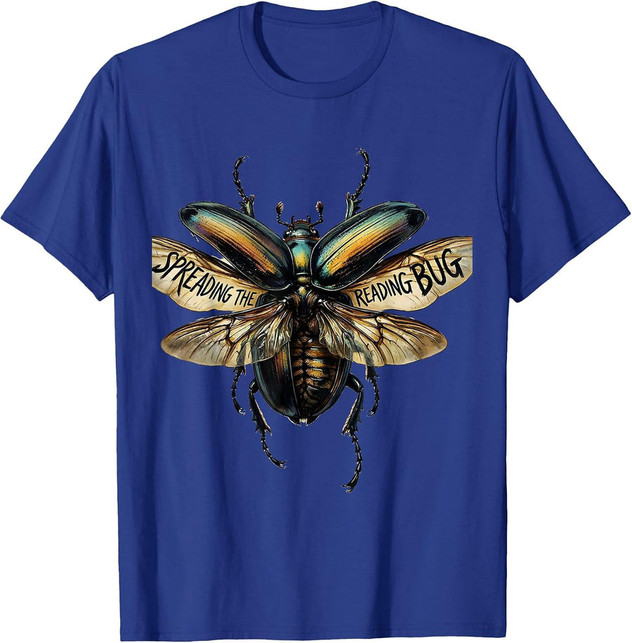 Spreading the Reading Bug Teacher Design T-Shirt - Royal Blue