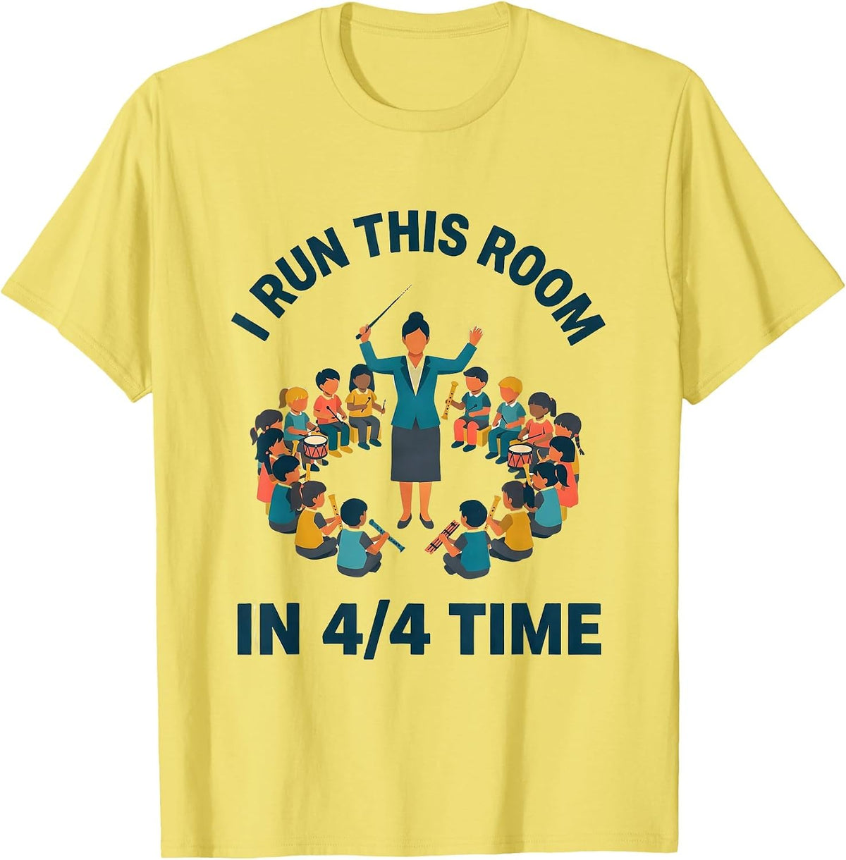 Men's I Run This Room In 4/4 Time Music Teacher Back To School T-Shirt - Lemon Yellow