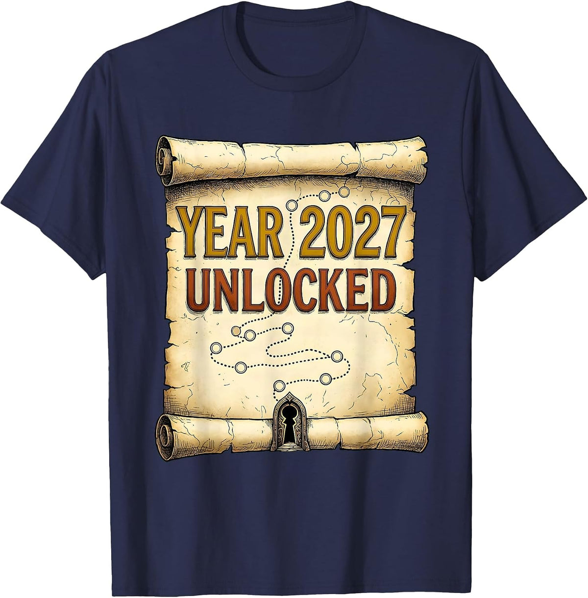 Men's Year 2027 Unlocked Funny Gamer RPG Video Game New Year 2027 T-Shirt - Navy Blue