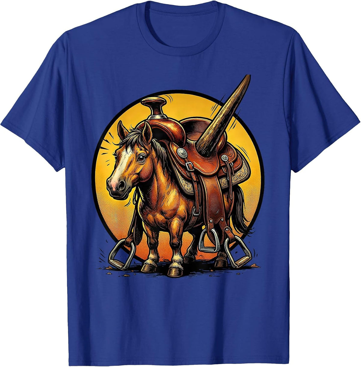 Tiny Horse Huge Saddle Funny Equestrian Humor T-Shirt - Royal Blue