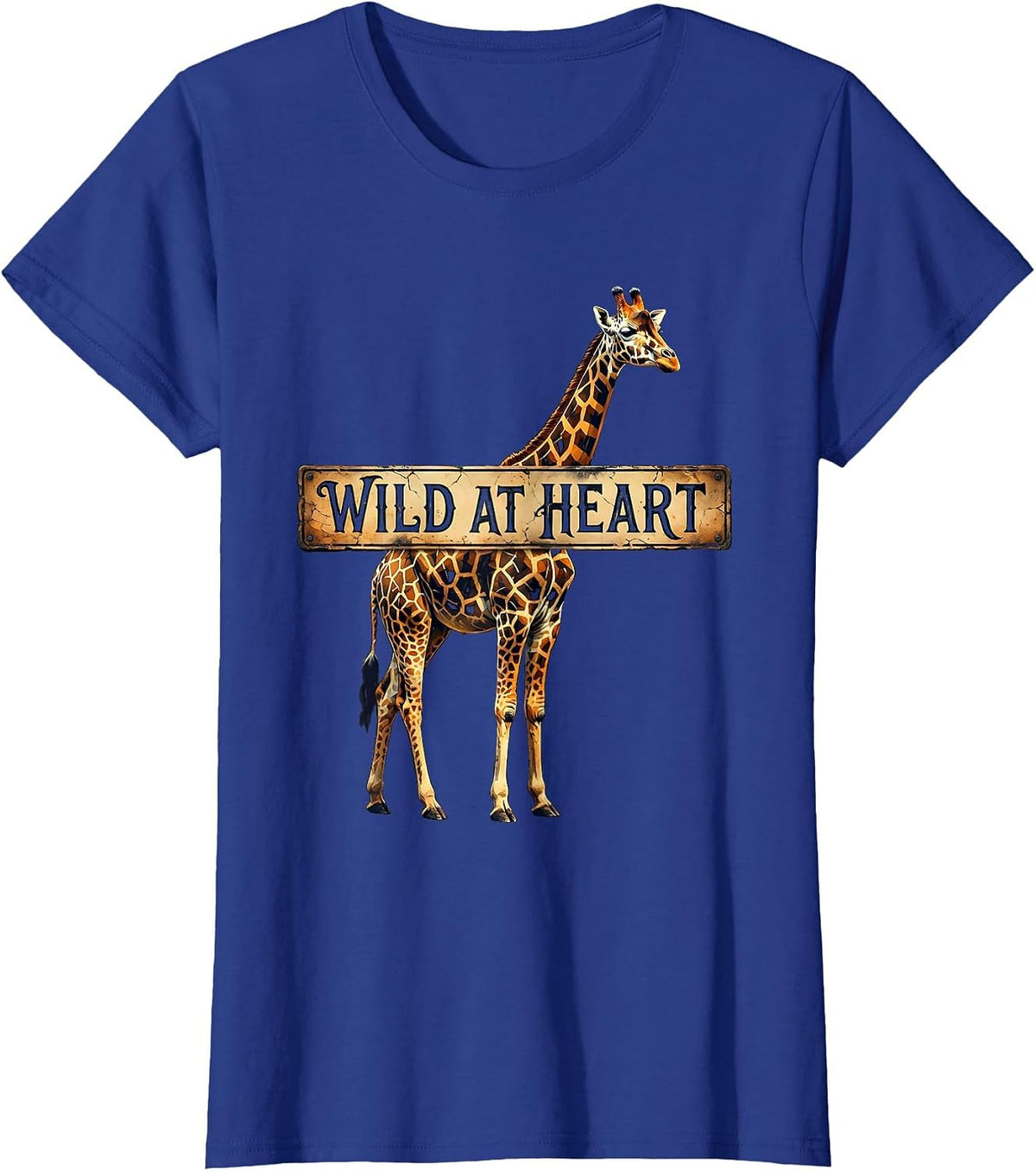 Women's Wild at Heart Giraffe Print Nature Design T-Shirt - Royal Blue