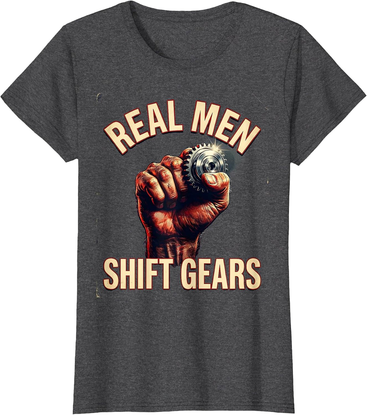 Women's Real Men Shift Gears Car Enthusiast Design T-Shirt - Dark Heather Grey
