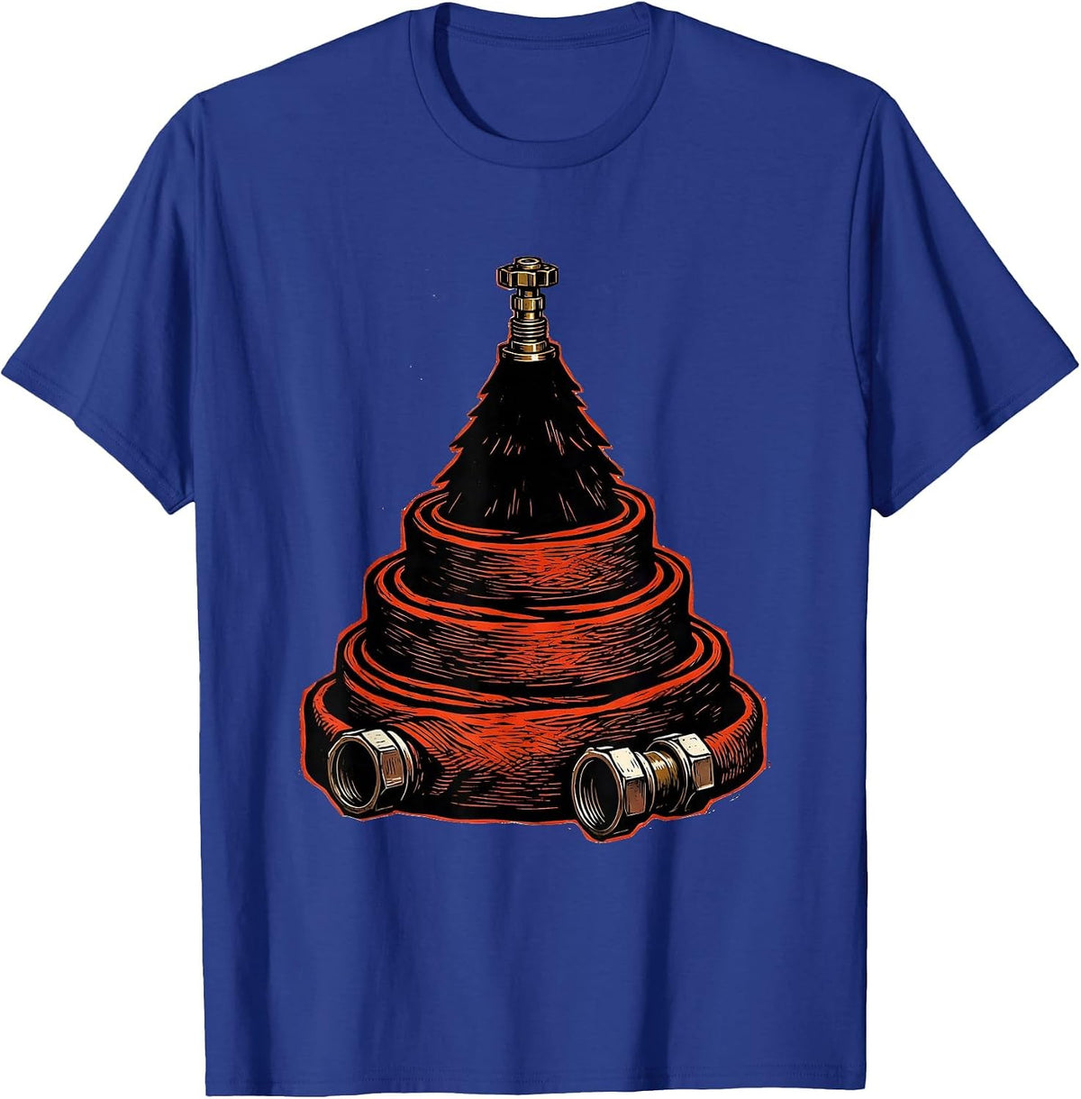 Men's Fire Hose Tree Linocut Firefighter Tribute Gift T-Shirt - Royal Blue
