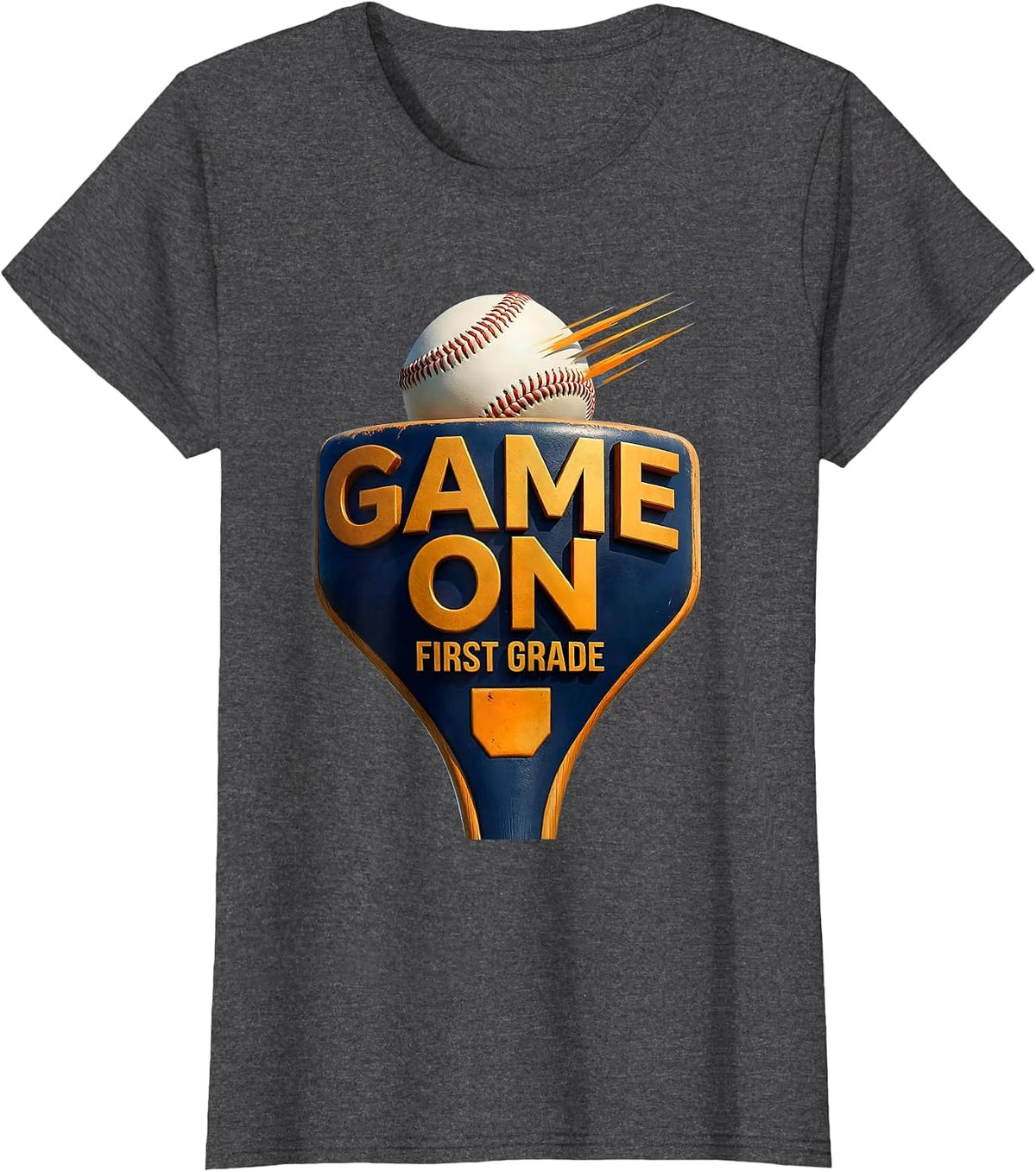 Women's Game On First Grade Playful Youth Back To School Baseball T-Shirt - Dark Heather Grey