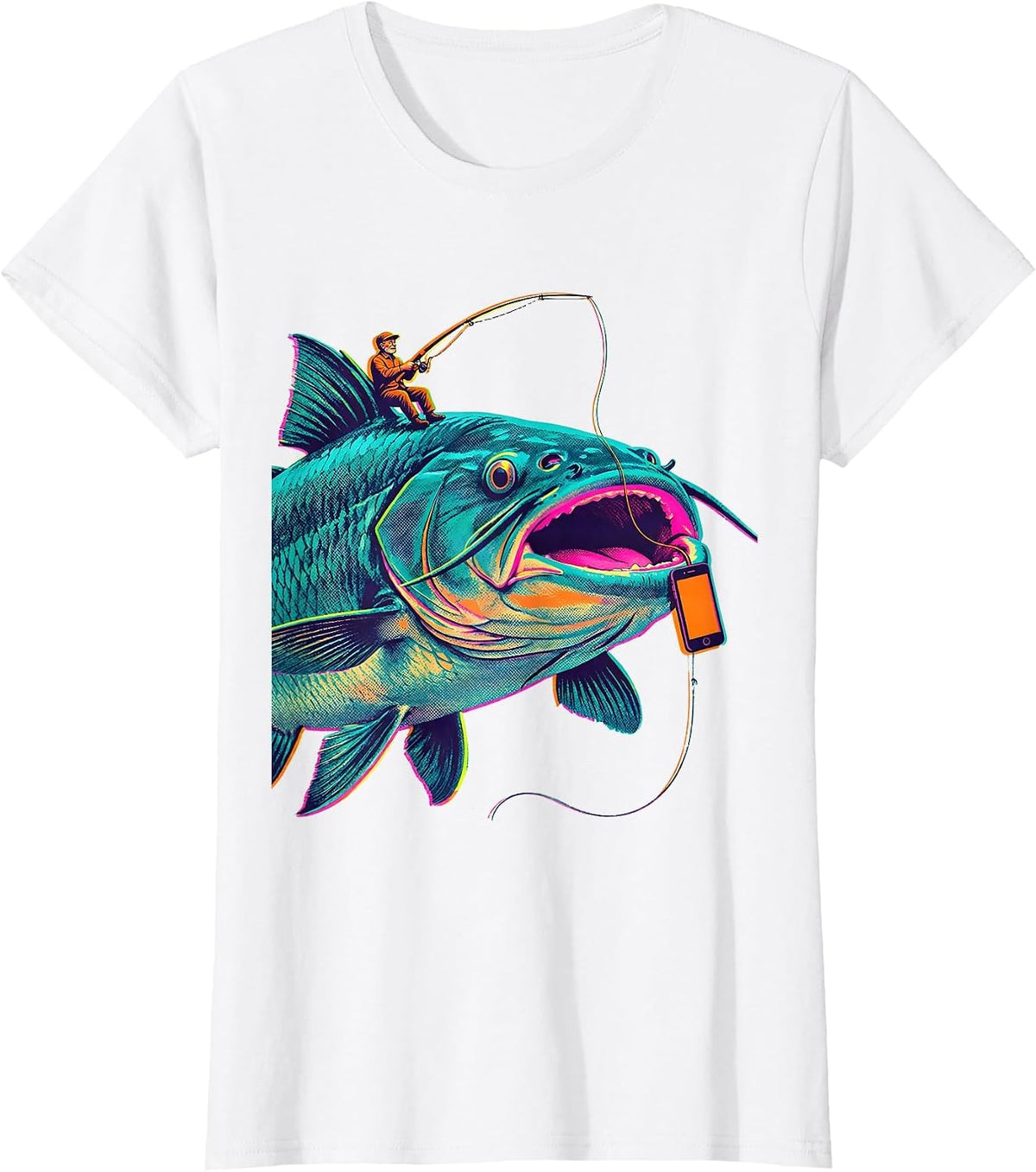 Women's Hooked Catfish Dad Funny Fishing Gift for Dads T-Shirt - White